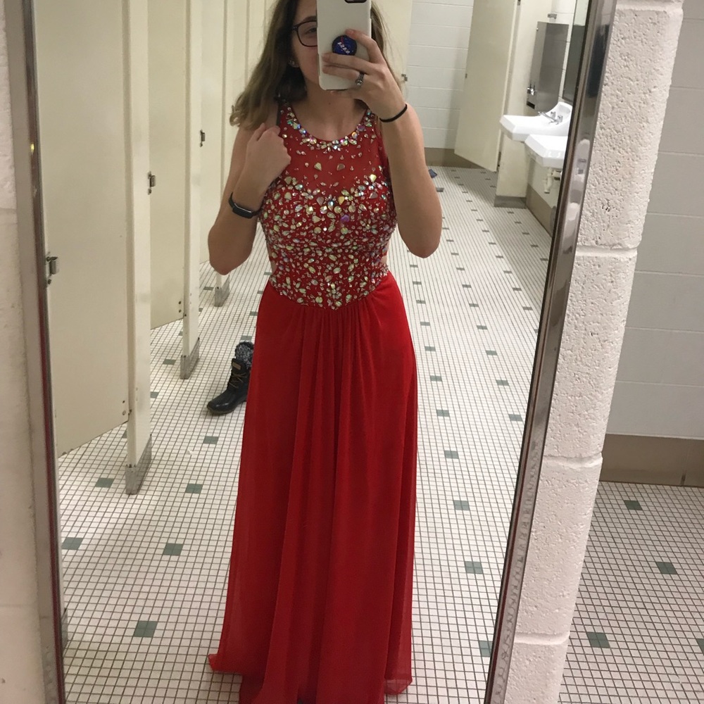 Red Beaded Prom Dress Size 3